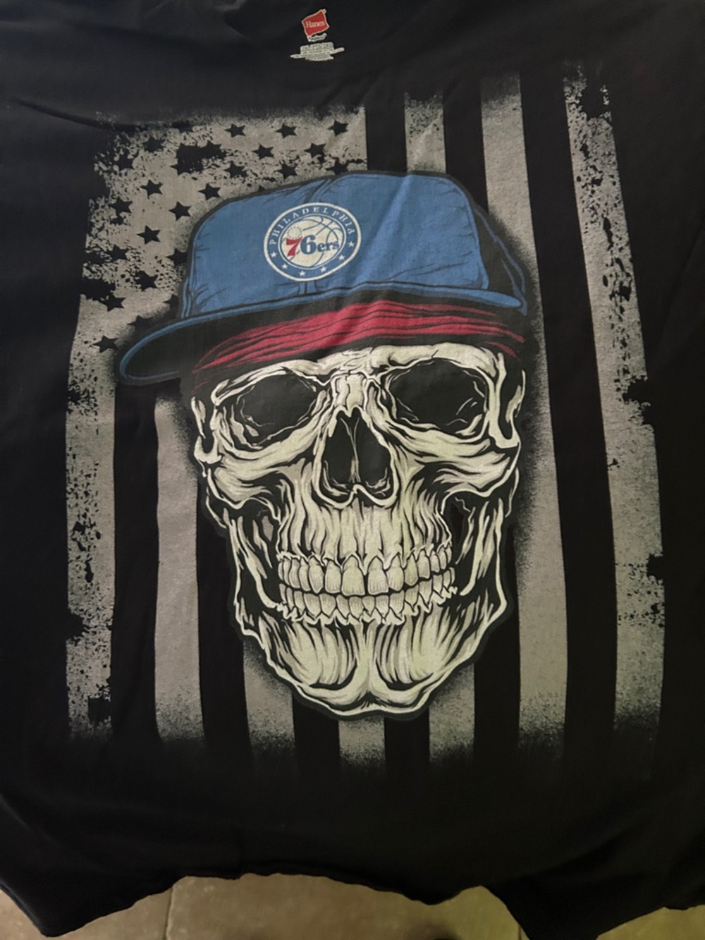Skull Graphic Tee with Blue & Red Cap